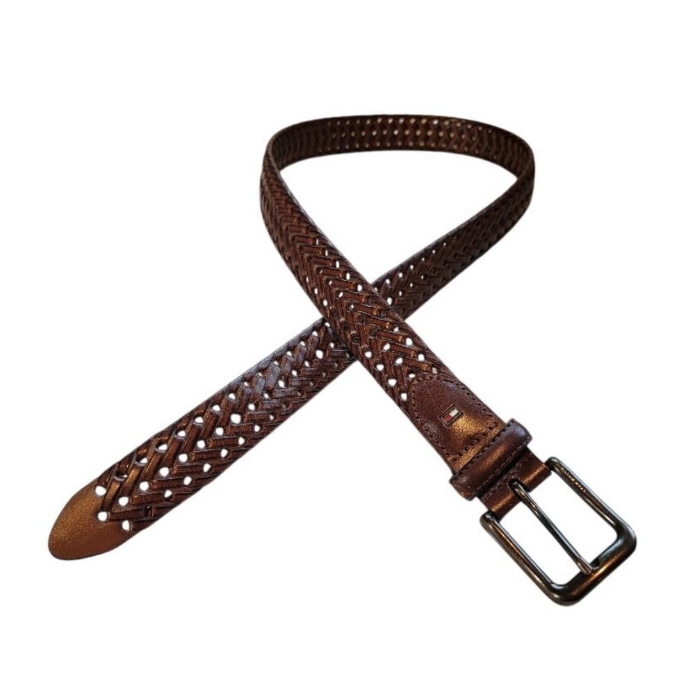 Tommy Hilfiger‎ Brown Braided Belt Sz 34 Men's Logo Preppy